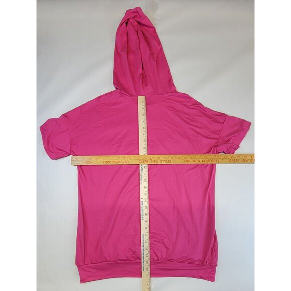 Blumin Apparel Hoodie Short-Sleeve Pullover Shirt Pink Center Pocket Womens L - Picture 7 of 7